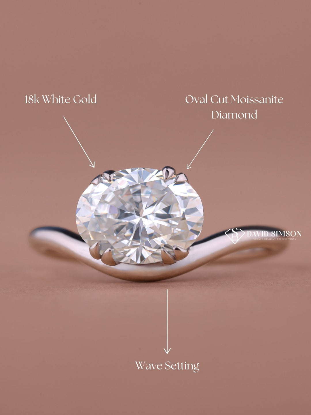 3.50CT-4.50CT Oval Cut Moissanite Curved Wave Diamond Engagement Ring