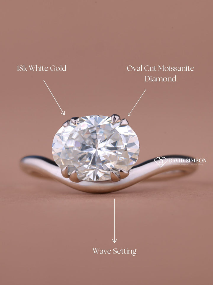 3.50CT-4.50CT Oval Cut Moissanite Curved Wave Diamond Engagement Ring