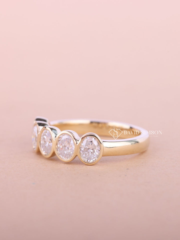 Oval Cut Moissanite Bezel Set Five Stone Diamond Wedding Band