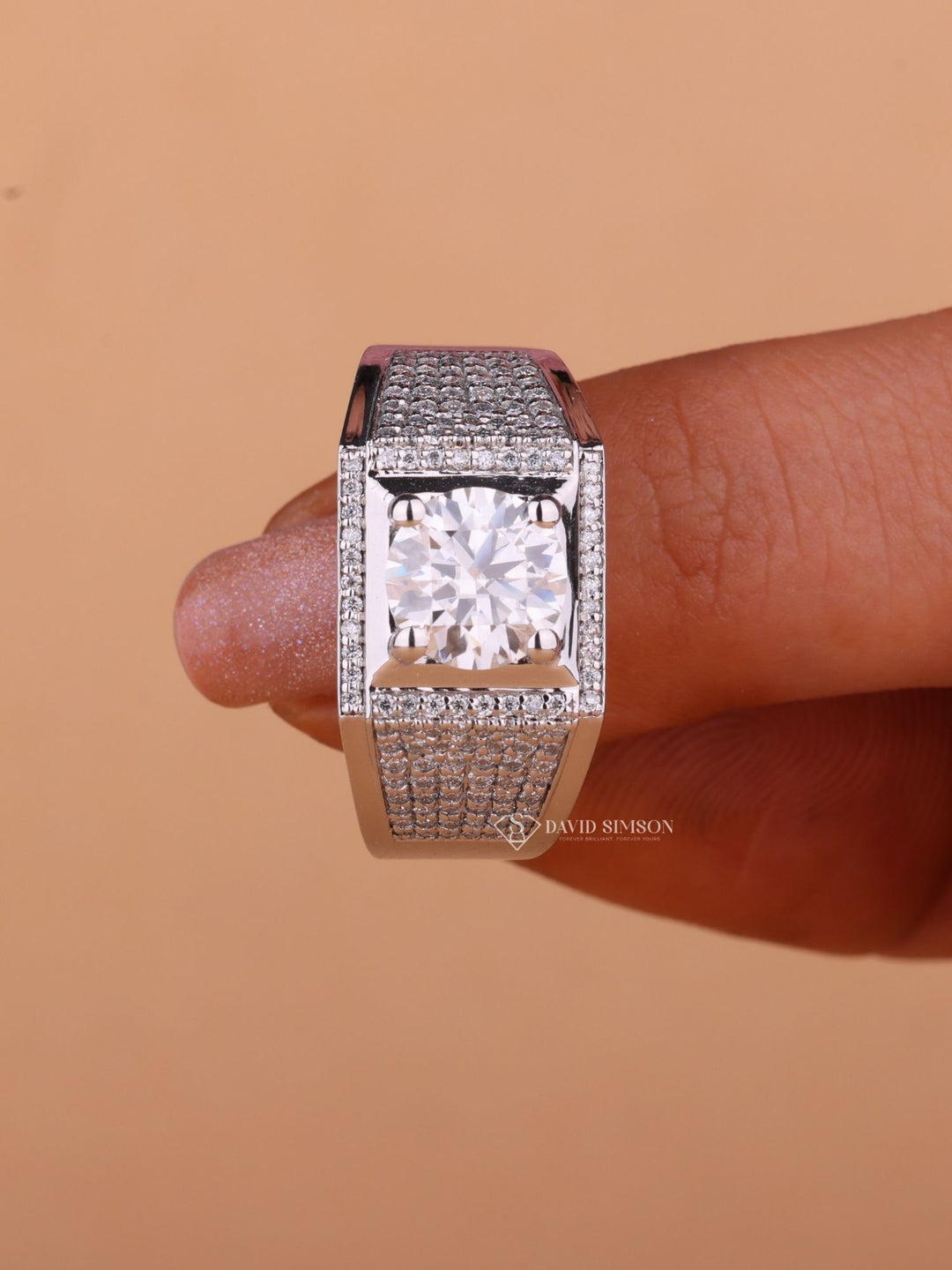 Round Cut Moissanite Diamond Halo Men's Wedding Ring