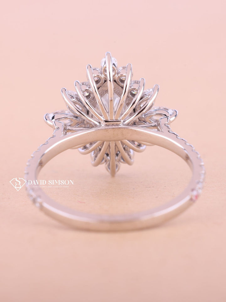 1.50CT-2.50CT Marquise Cut Moissanite Halo Cluster Diamond Engagement Ring