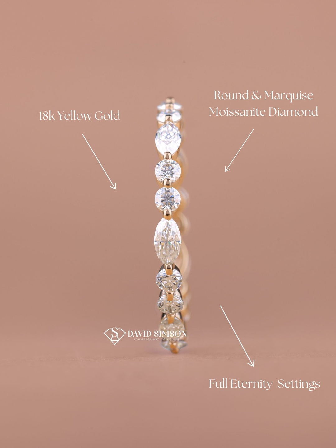 Round & Marquise Cut Moissanite Diamond Full Eternity Wedding Band