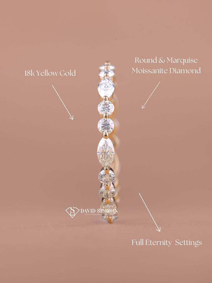 Round & Marquise Cut Moissanite Diamond Full Eternity Wedding Band