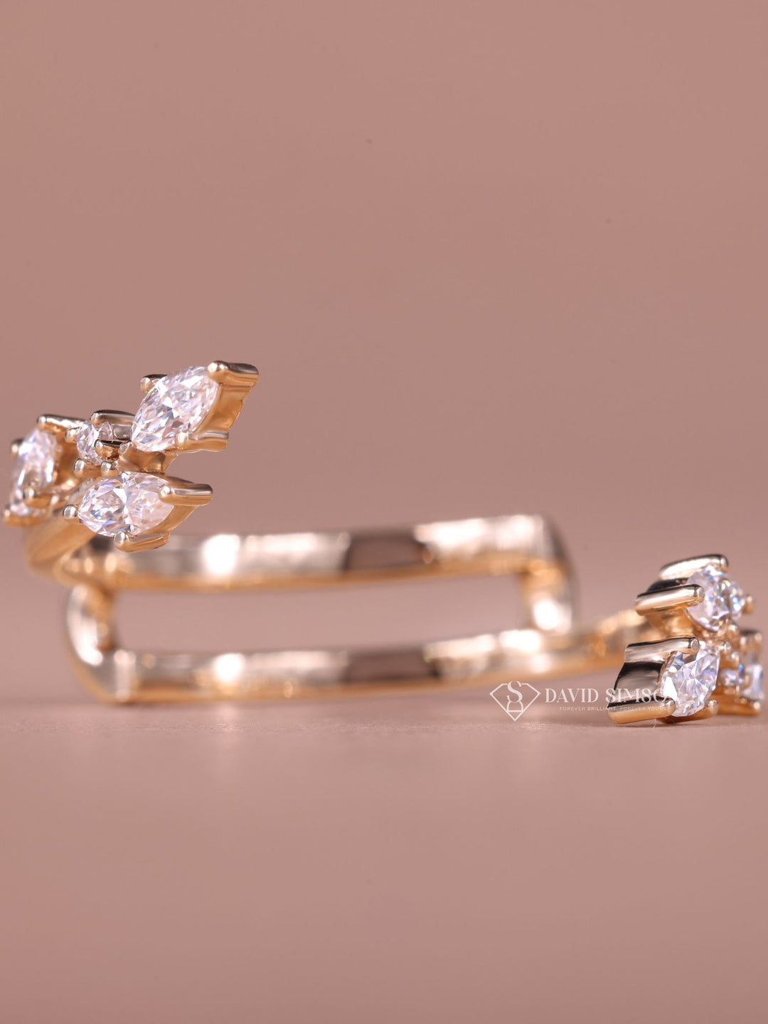 Open Round & Marquise Cut Moissanite Diamond Nature Inspired Wedding Band