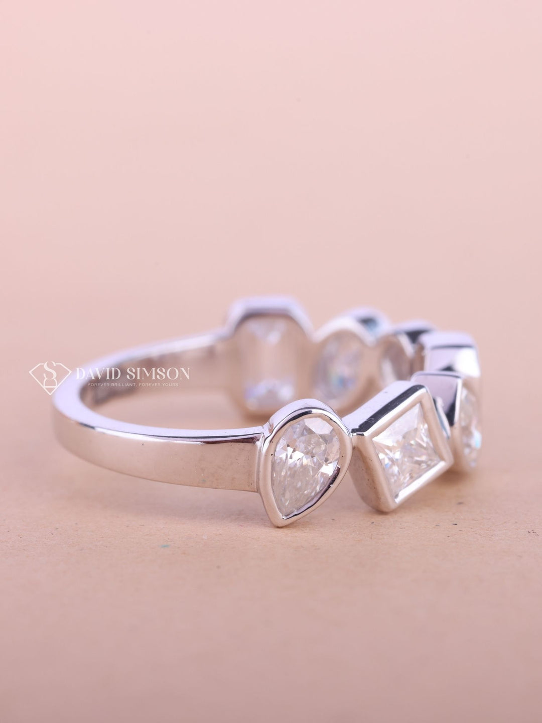 Mix Shape Moissanite Bezel Set Diamond Wedding Band for Women