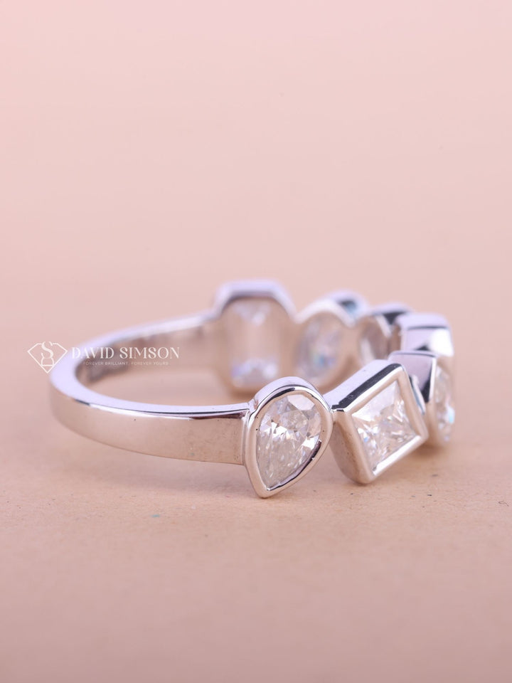 Mix Shape Moissanite Bezel Set Diamond Wedding Band for Women