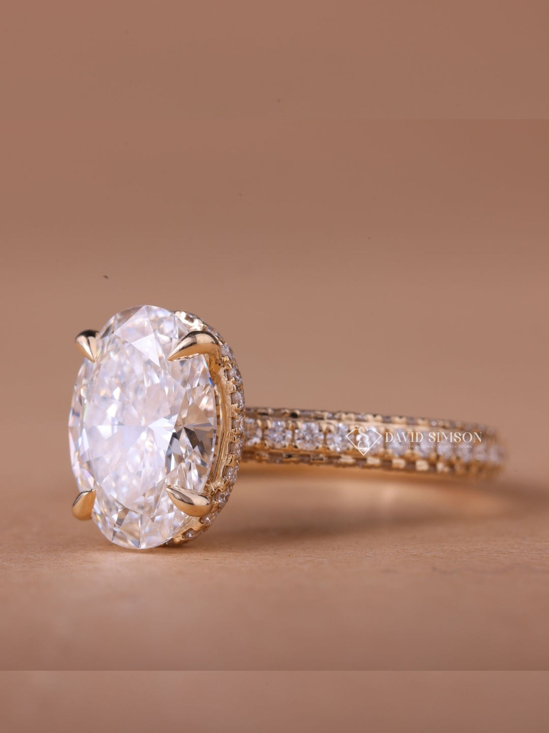 3.0CT-4.0CT Oval Cut Moissanite Diamond Hidden Halo & Pave Engagement Ring