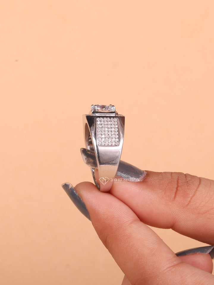 Round Cut Moissanite Diamond Halo Men's Wedding Ring