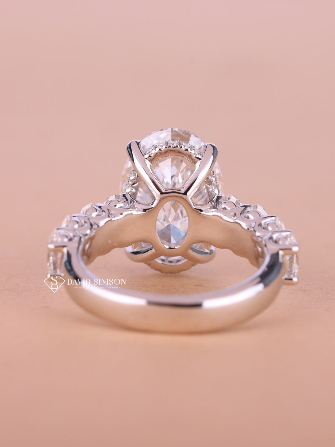 5.0CT-7.0CT Oval Cut Moissanite Hidden Halo & Pave Diamond Engagement Ring