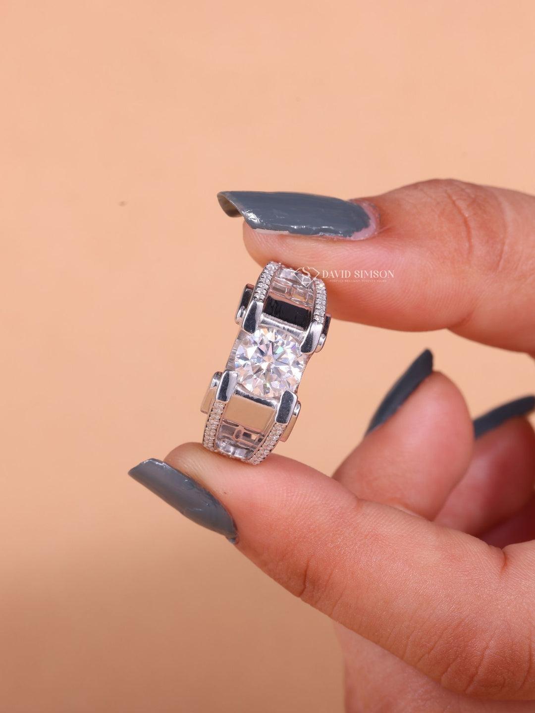 Round Cut Moissanite Diamond Vintage Pave Men's Wedding Ring