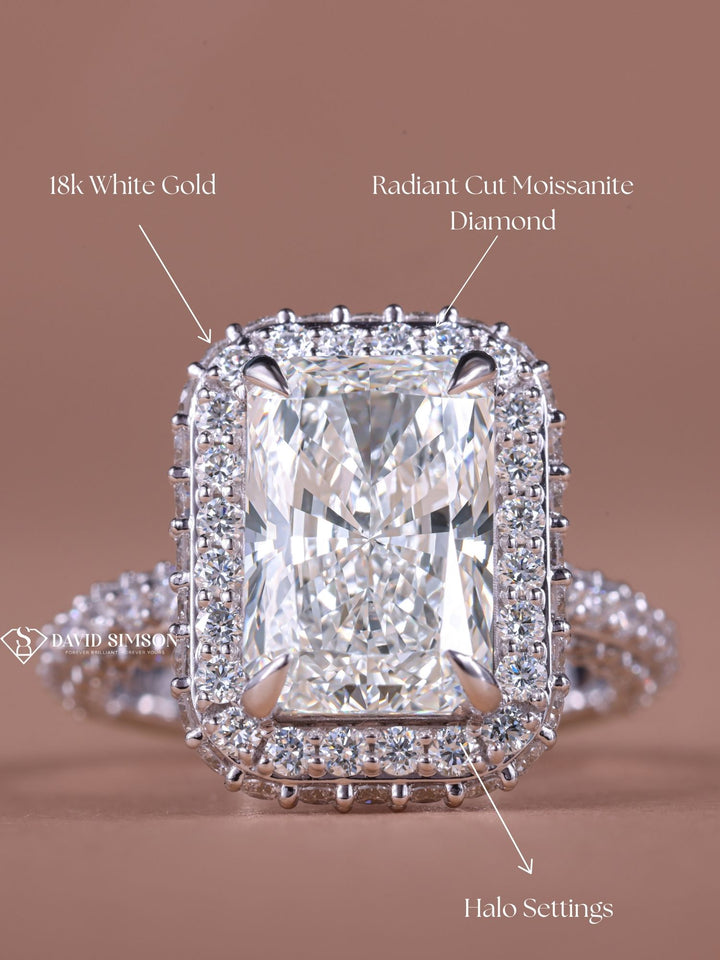 3.0CT-4.0CT Radiant Cut Moissanite Double Halo Diamond Engagement Ring