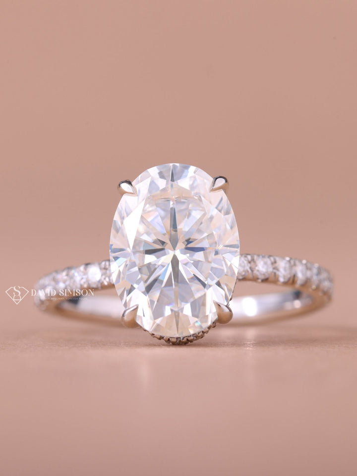 2.0CT-3.0CT Oval Cut Moissanite Diamond Hidden Halo Engagement Ring