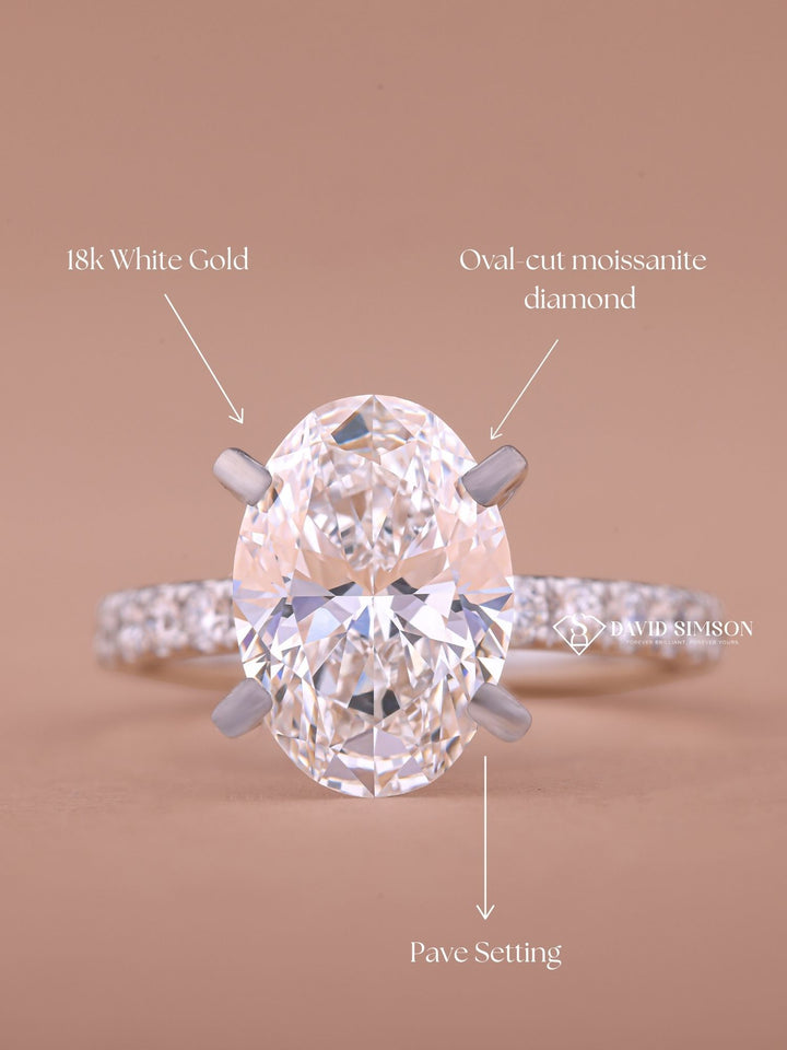 2.0CT-3.0CT Oval Cut Moissanite Diamond Pave Engagement Ring