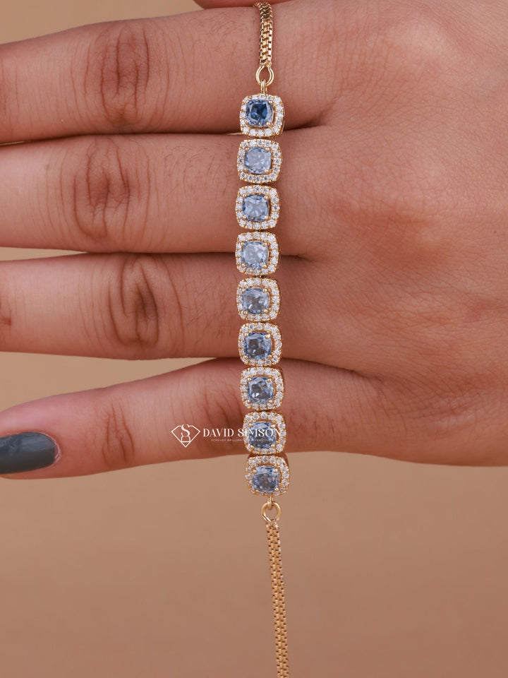 Blue Cushion Cut Moissanite Diamond Halo Bracelet for Women