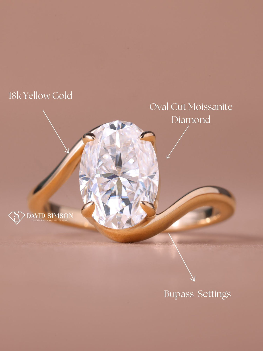 3.0CT-4.0CT Oval Cut Moissanite Diamond Bypass Engagement Ring