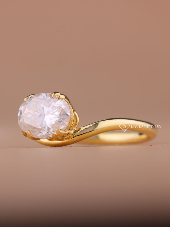 2.50CT-3.50CT East West Oval Cut Moissanite Wave Diamond Engagement Ring