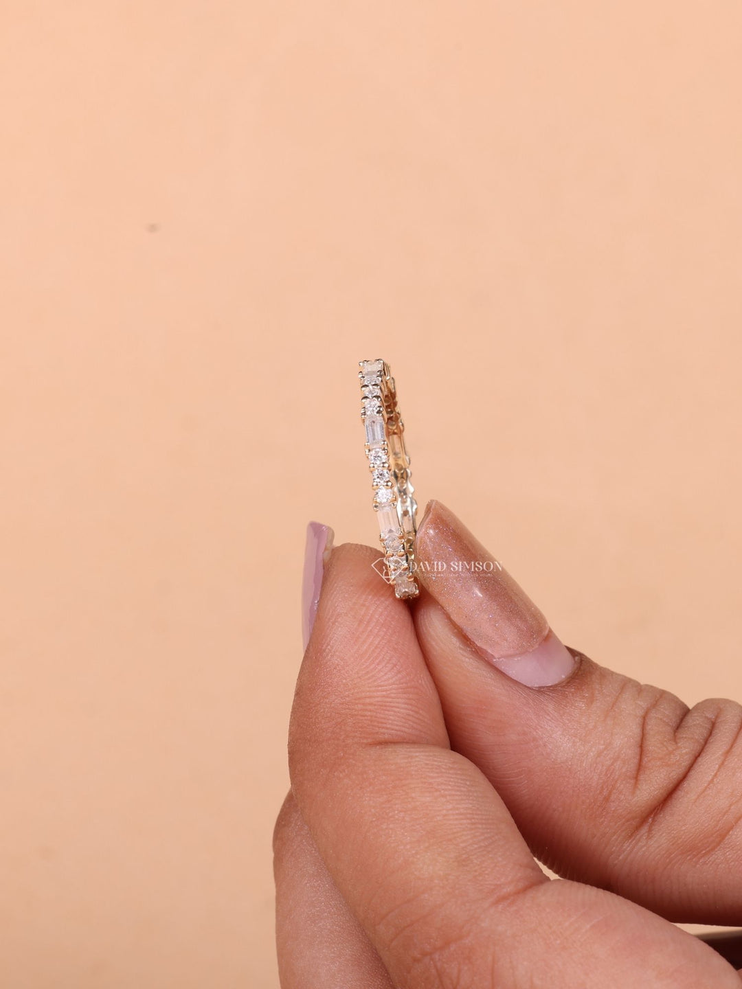 Round & Baguette Cut Moissanite Diamond Full Eternity Wedding Band