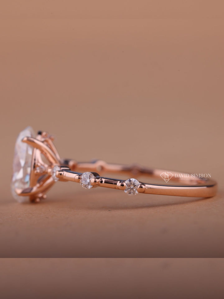 2.50CT-3.50CT Oval Cut Moissanite Diamond Distance Pave Engagement Ring