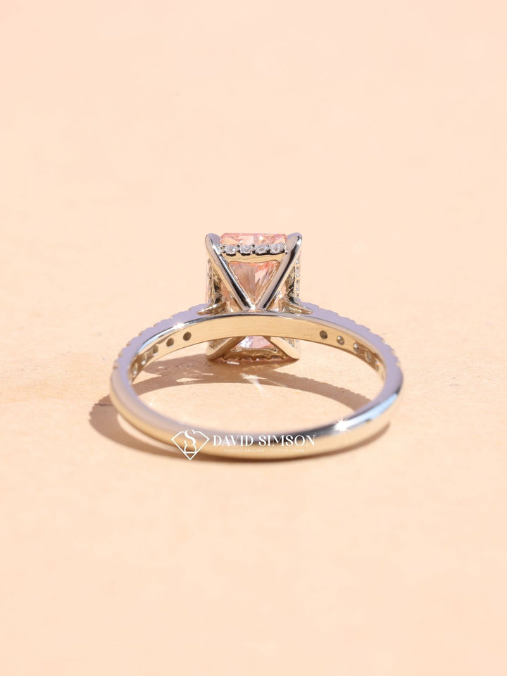 2.0CT-3.0CT Pink Radiant Cut Lab Grown Diamond Hidden Halo Engagement Ring