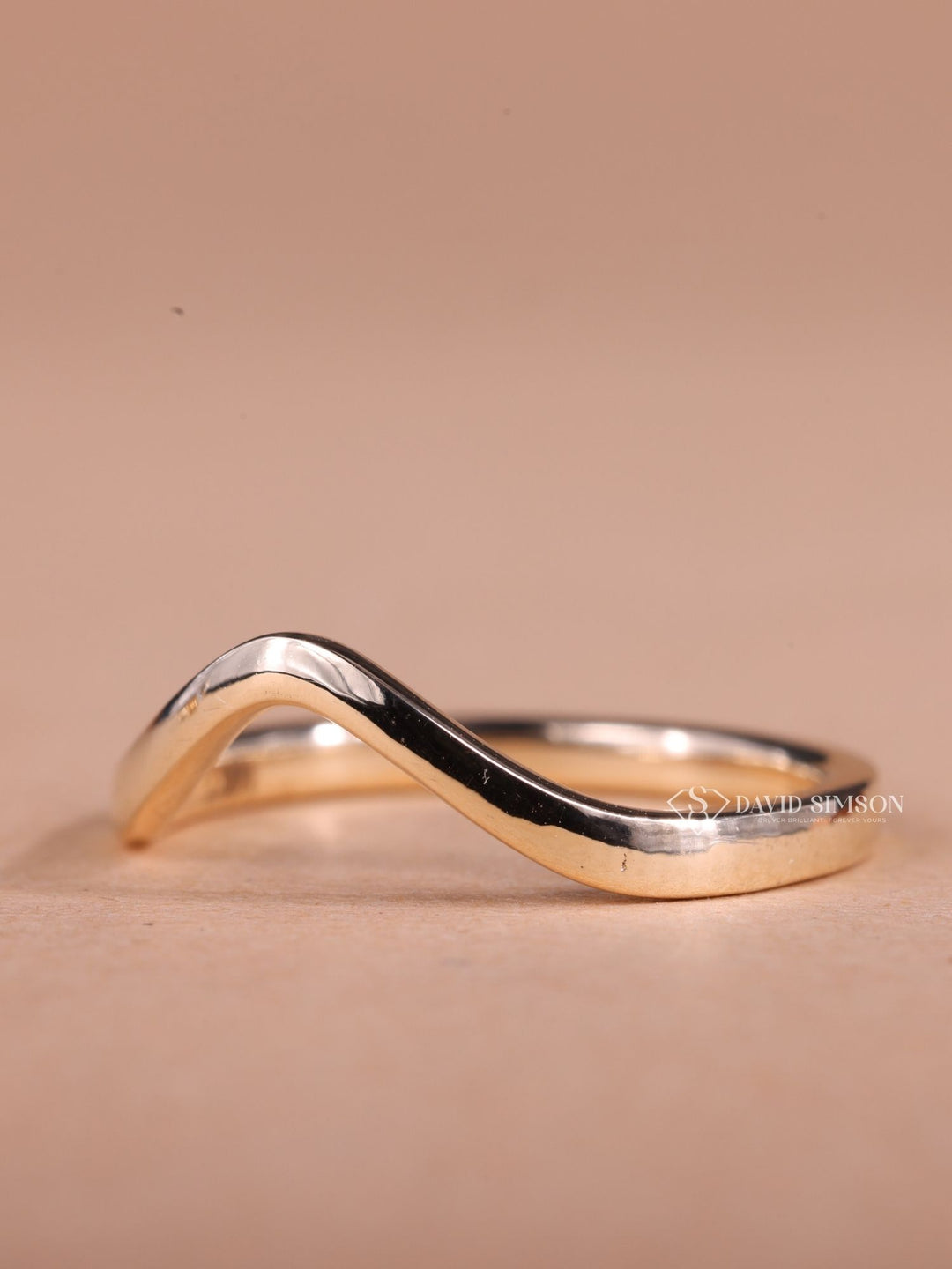 14K Yellow Solid Gold V Shape Wedding Band for Her