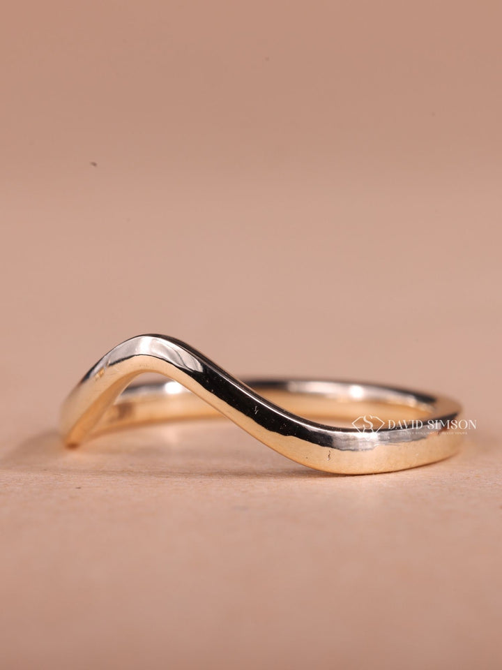 14K Yellow Solid Gold V Shape Wedding Band for Her