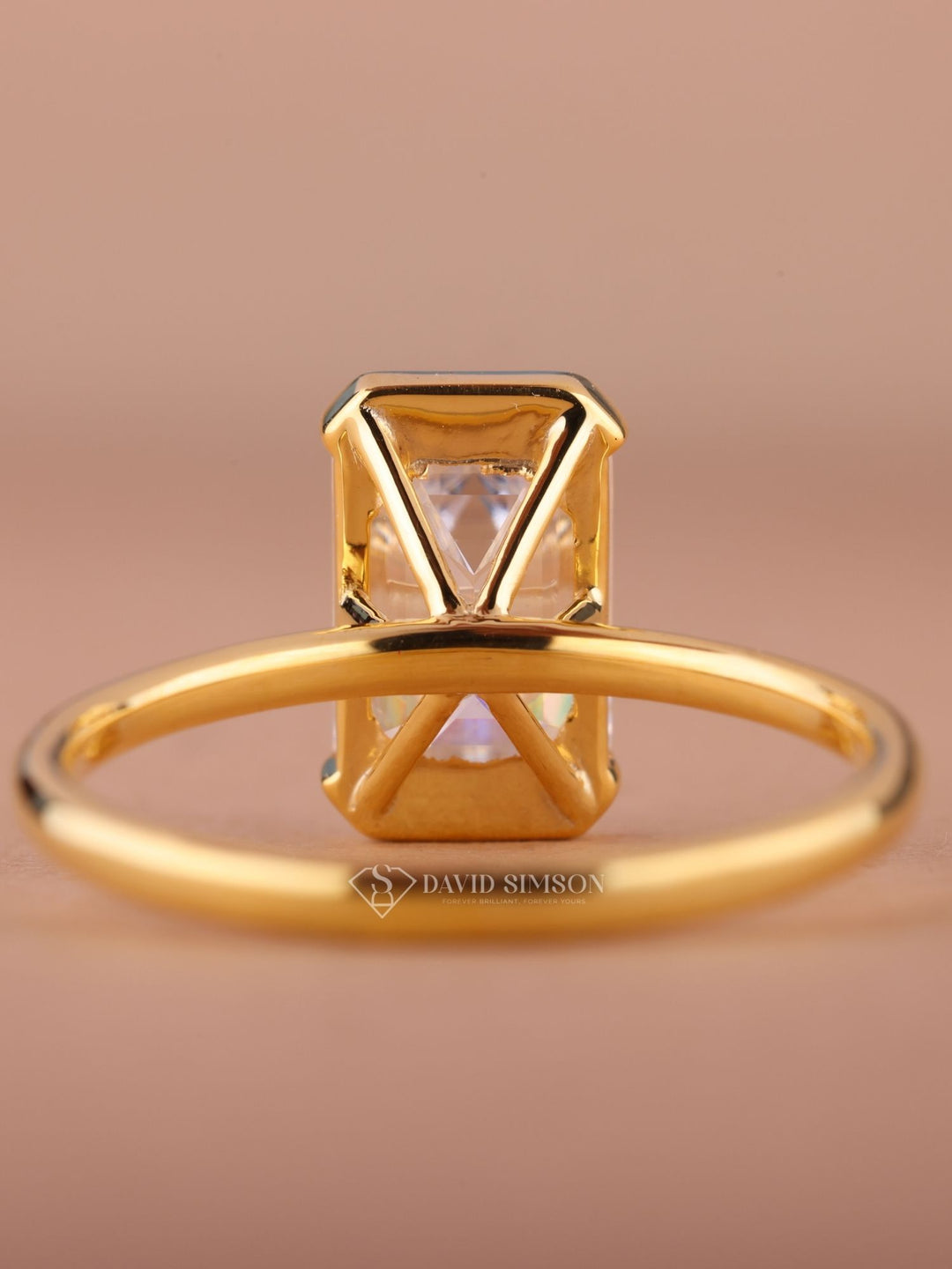 3.0CT-5.0CT Half Bezel Set Emerald Cut Moissanite Diamond Engagement Ring