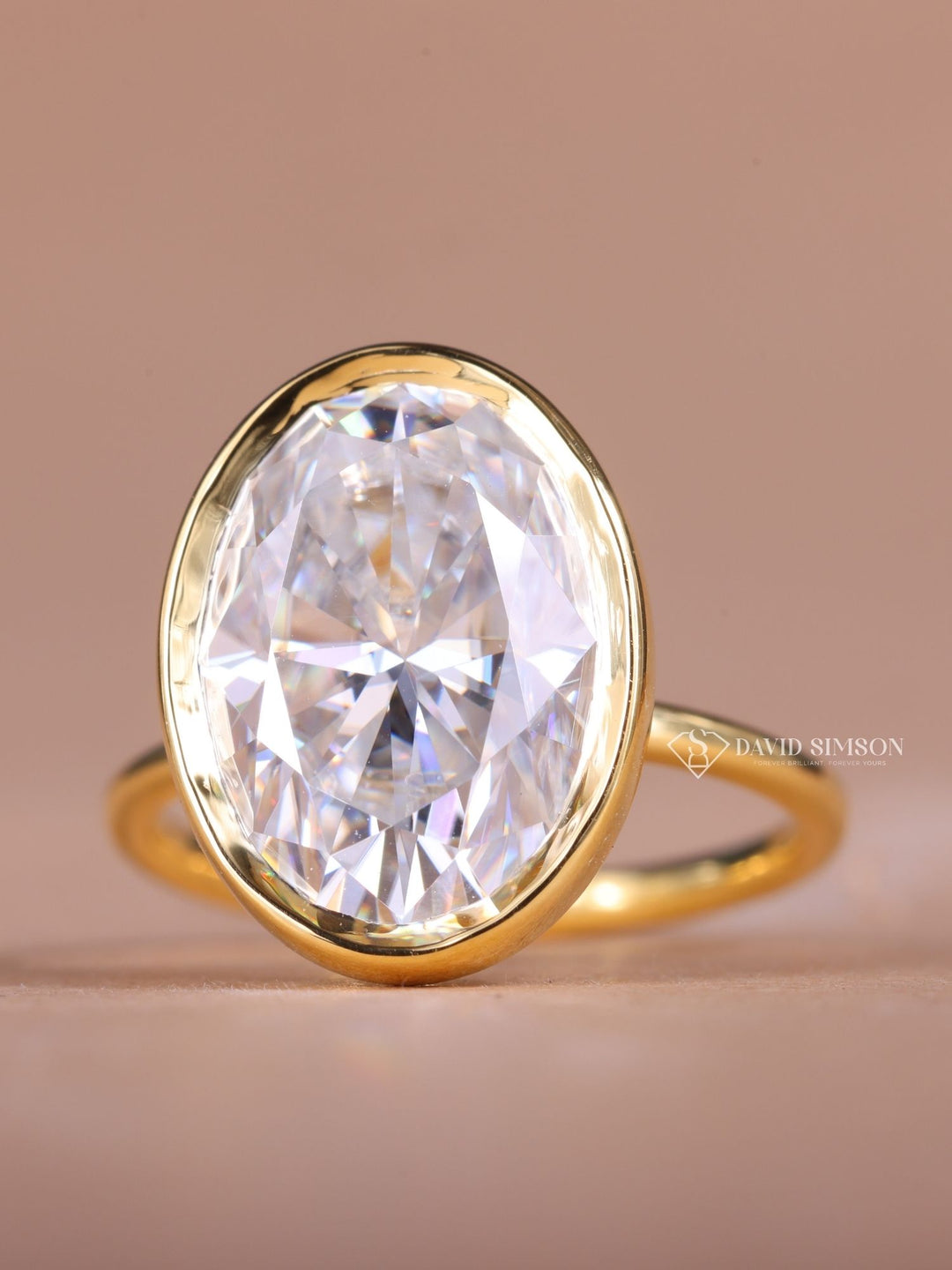 6.0CT-8.0CT Oval Cut Moissanite Diamond Bezel Set Engagement Ring