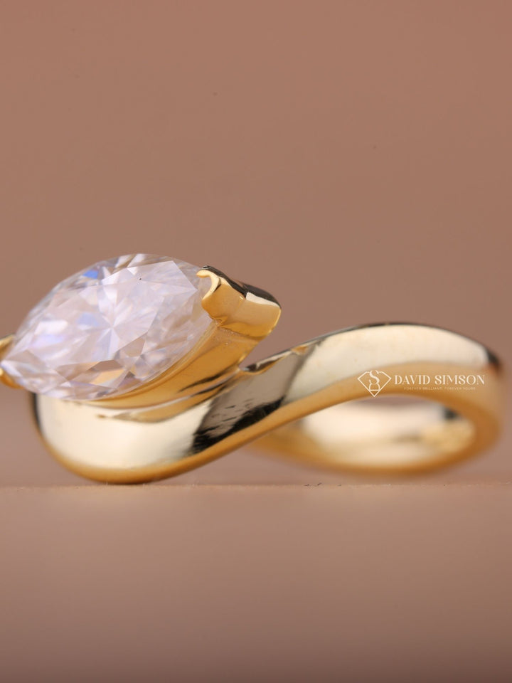 1.0CT-3.0CT East West Marquise Cut Moissanite Unique Diamond Engagement Ring