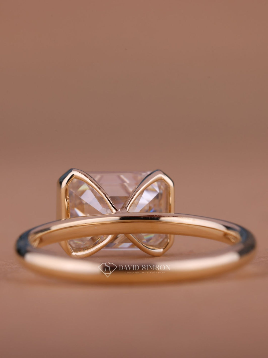 2.0CT-3.0CT East West Emerald Cut Moissanite Diamond Half Bezel Engagement Ring