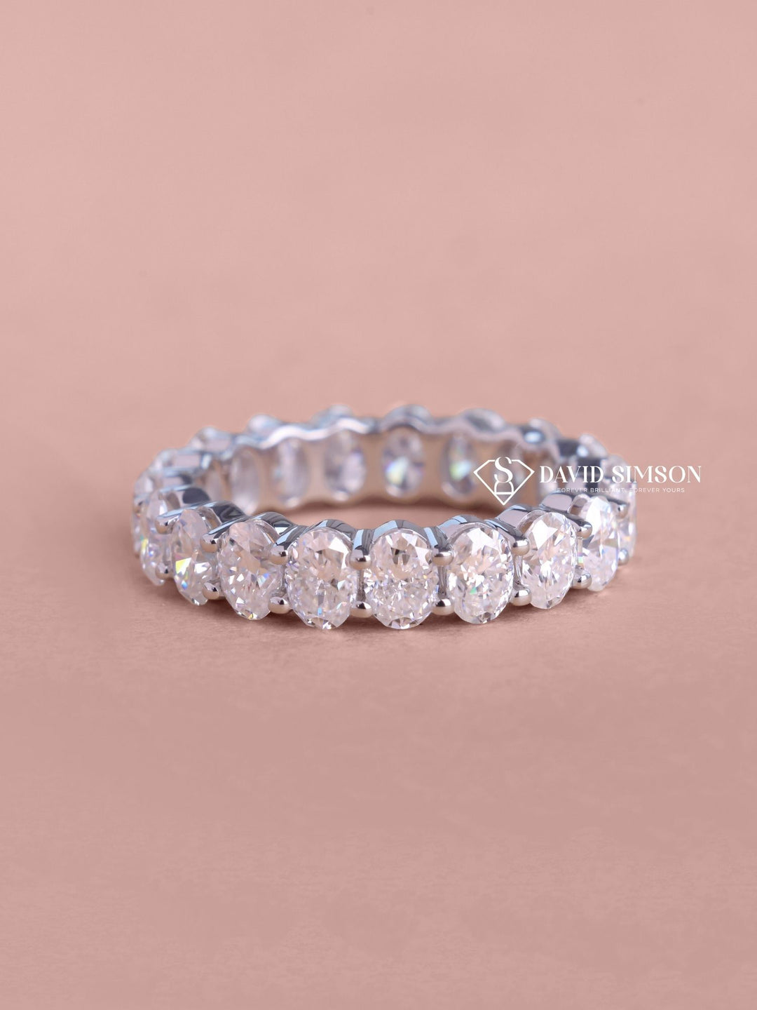 Oval Cut Moissanite Diamond Full Eternity Shared Prongs Wedding Band