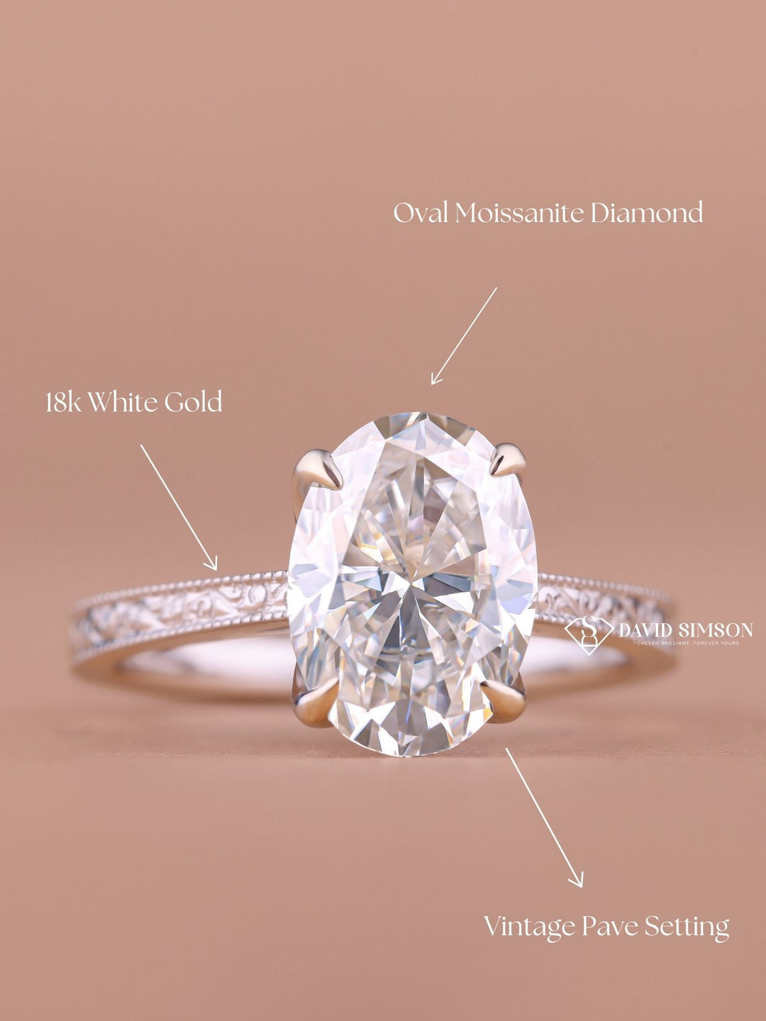 2.0CT-3.0CT Oval Cut Moissanite Vintage Milgrain Pave Diamond Engagement Ring