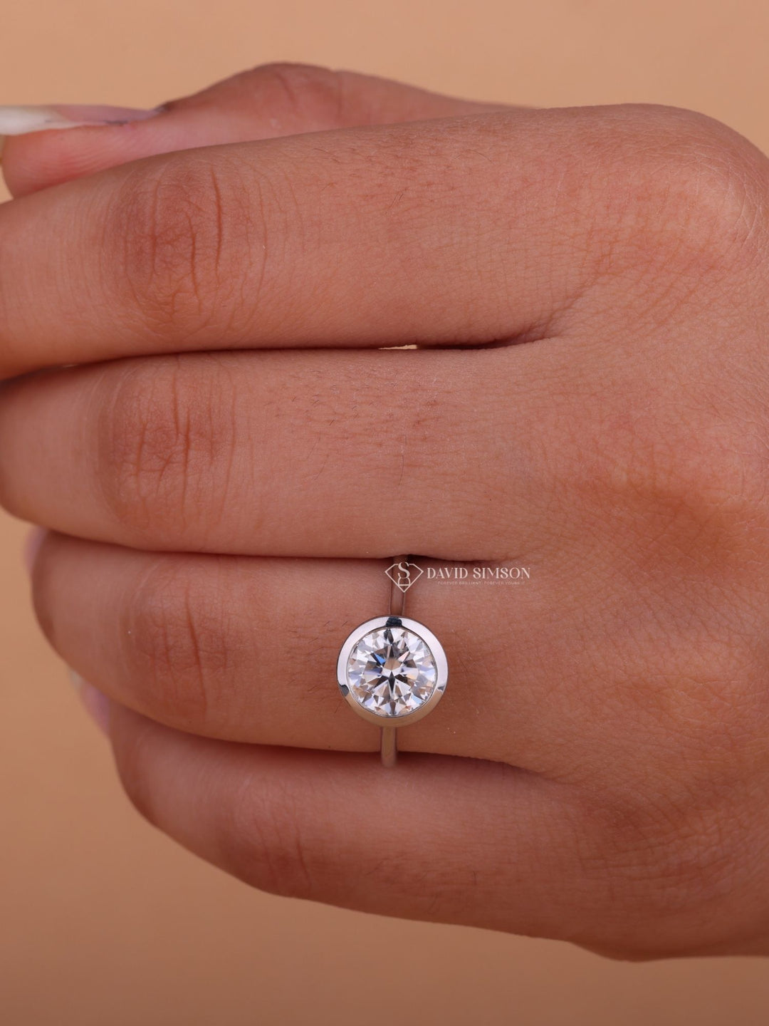 2.50CT-3.50CT Round Cut Moissanite Diamond Bezel Set Engagement Ring