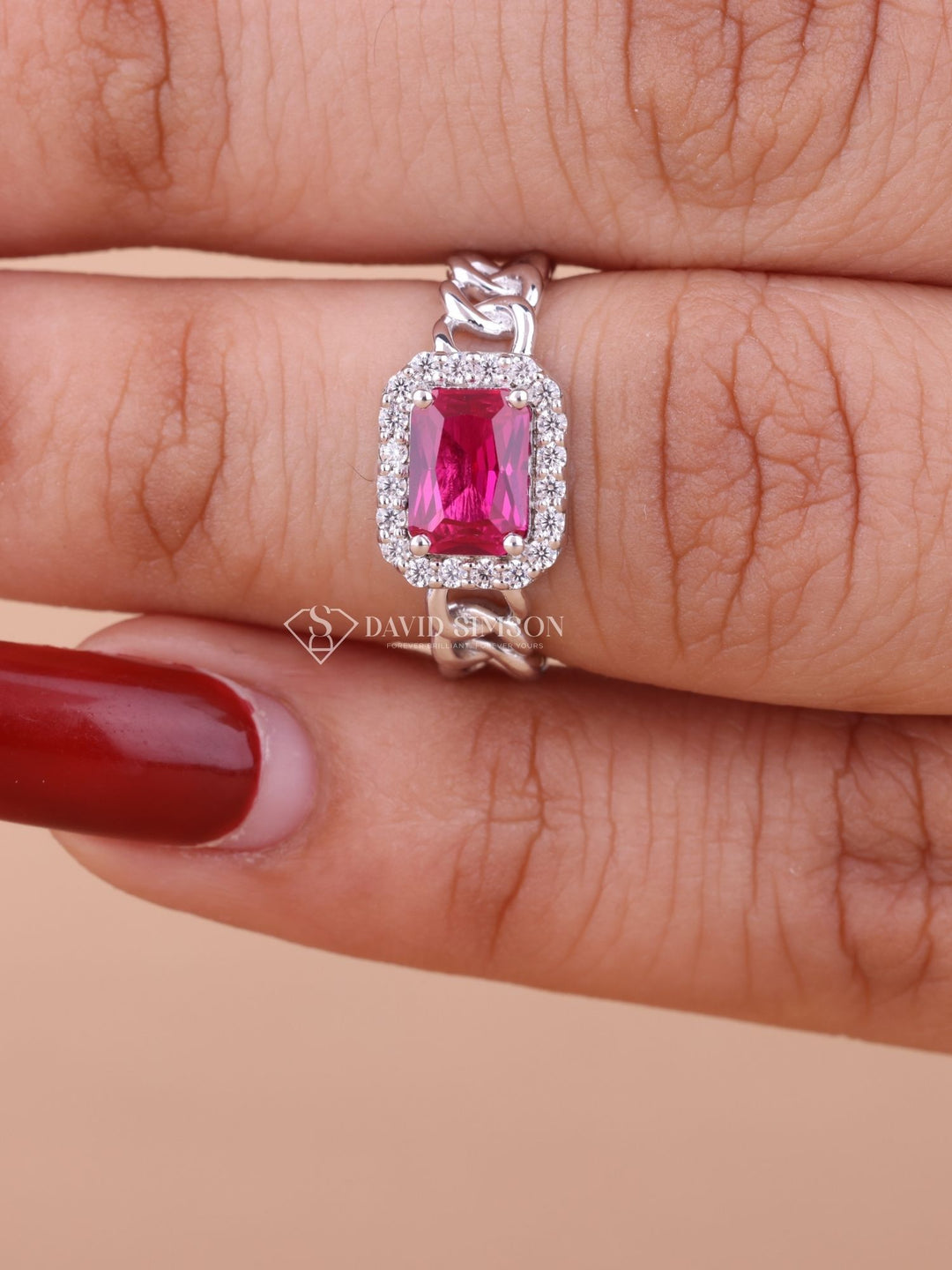 1.50CT-2.50CT East West Pink Radiant Cut Moissanite Diamond Halo Engagement Ring