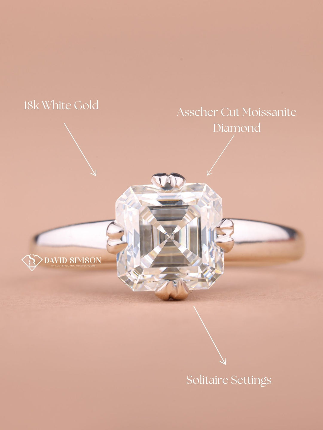 1.50CT-2.50CT Asscher Cut Moissanite Solitaire Diamond Engagement Ring