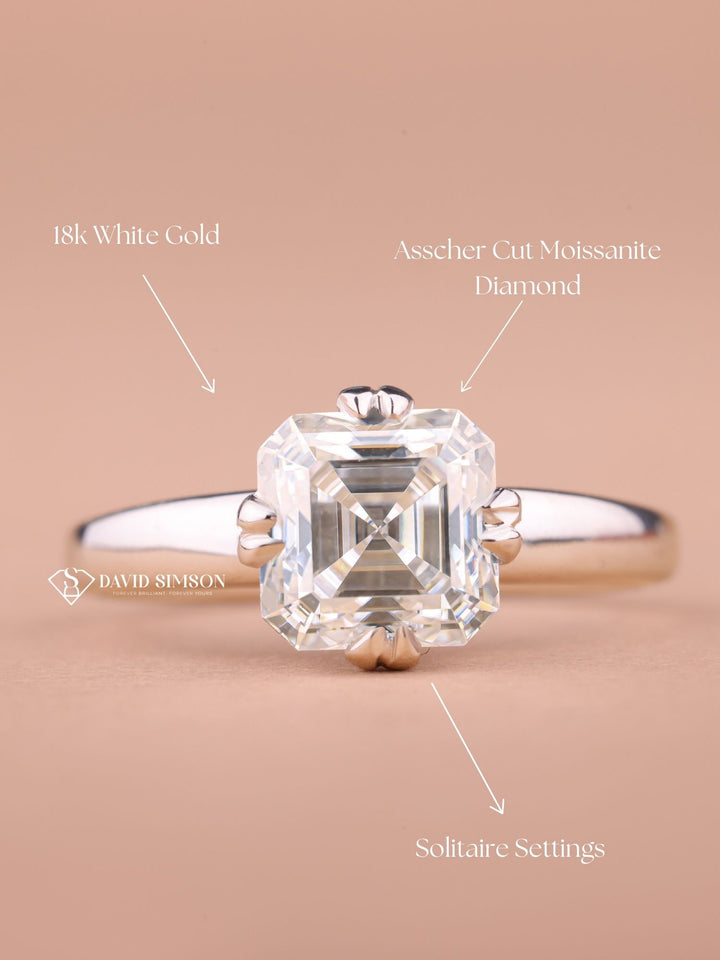 1.50CT-2.50CT Asscher Cut Moissanite Solitaire Diamond Engagement Ring