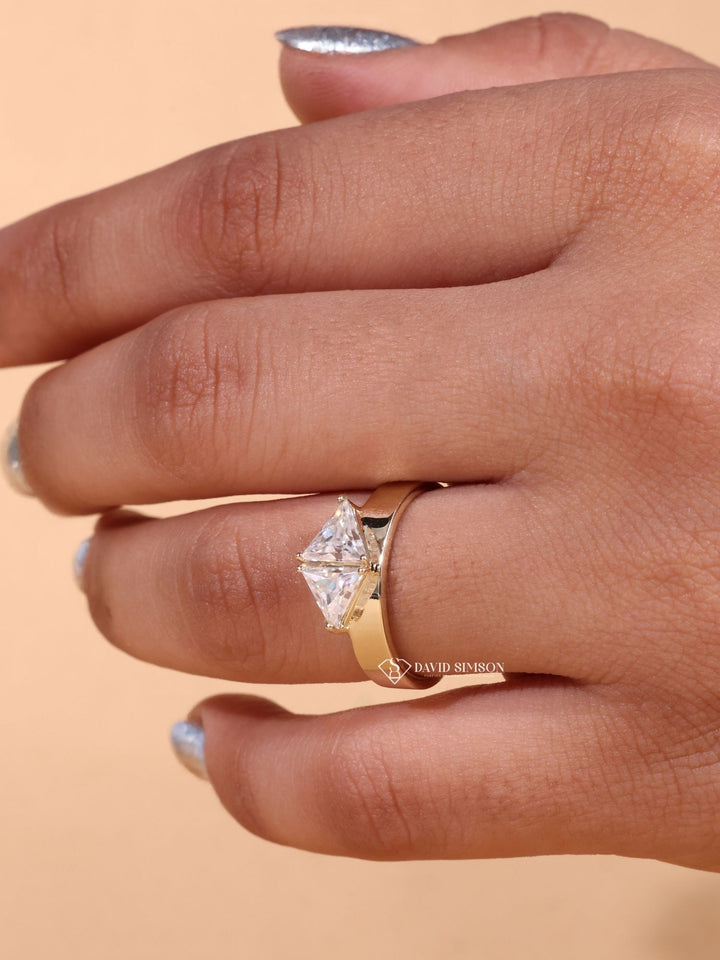 0.50CT Trillion Cut Moissanite Diamond Two Stone Engagement Ring