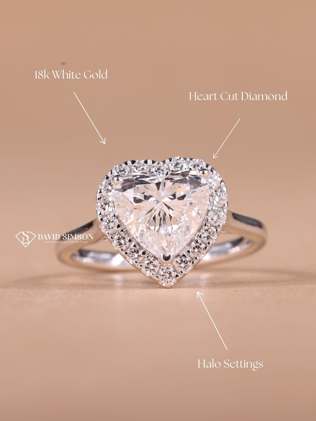 2.0CT-3.0CT Heart Shape Moissanite Halo Diamond Engagement Ring