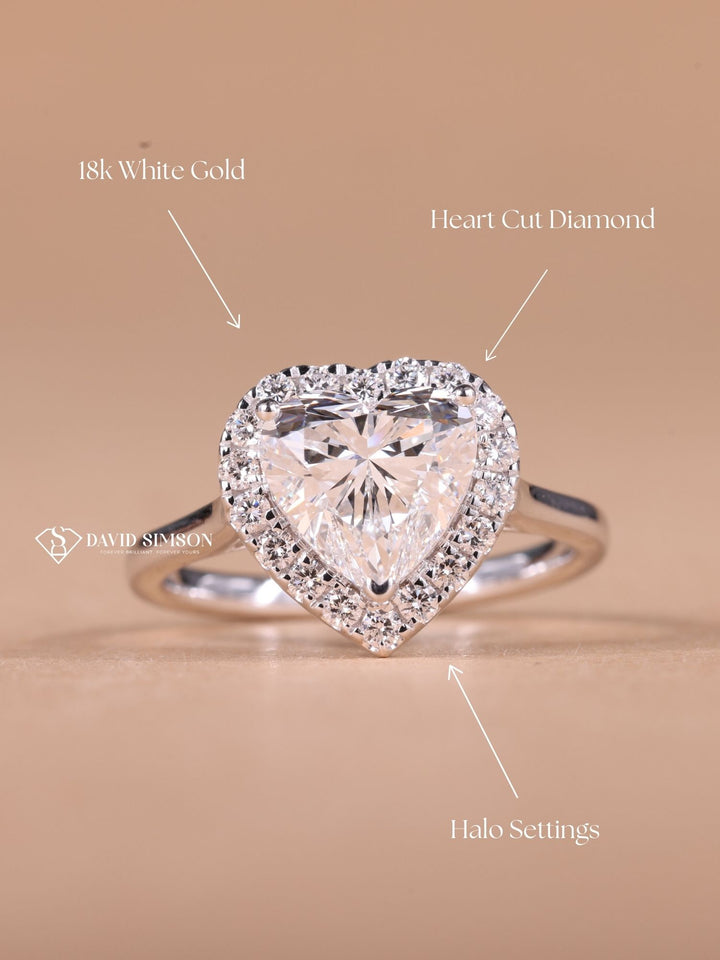 2.0CT-3.0CT Heart Shape Moissanite Halo Diamond Engagement Ring
