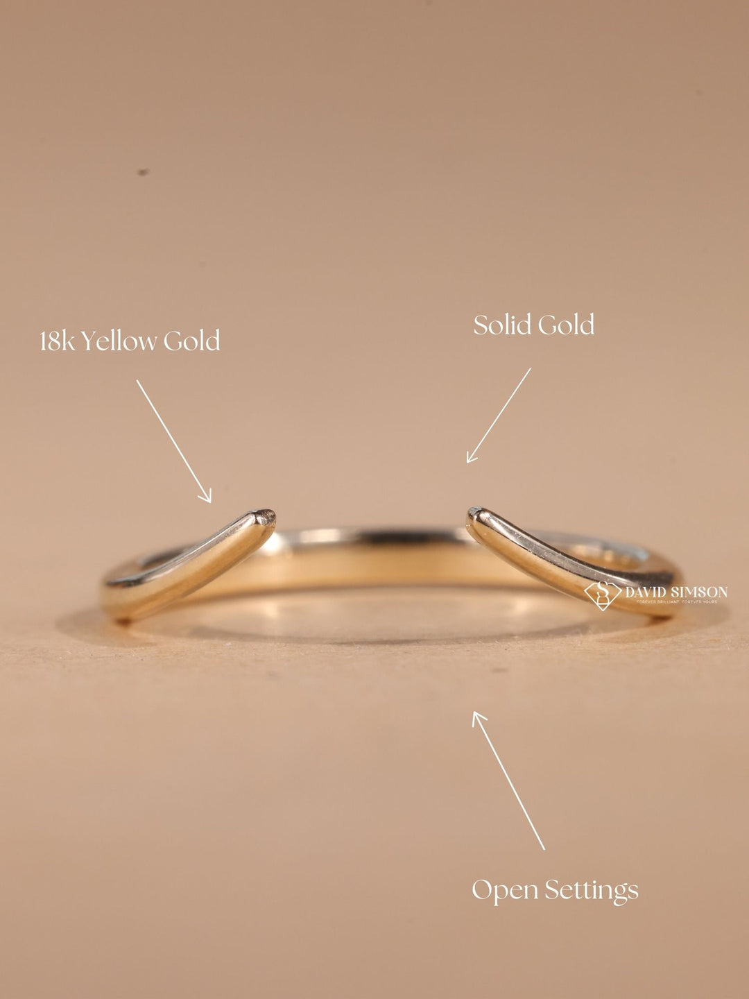 Open Solid 14K-18K Gold Curved Wedding Band