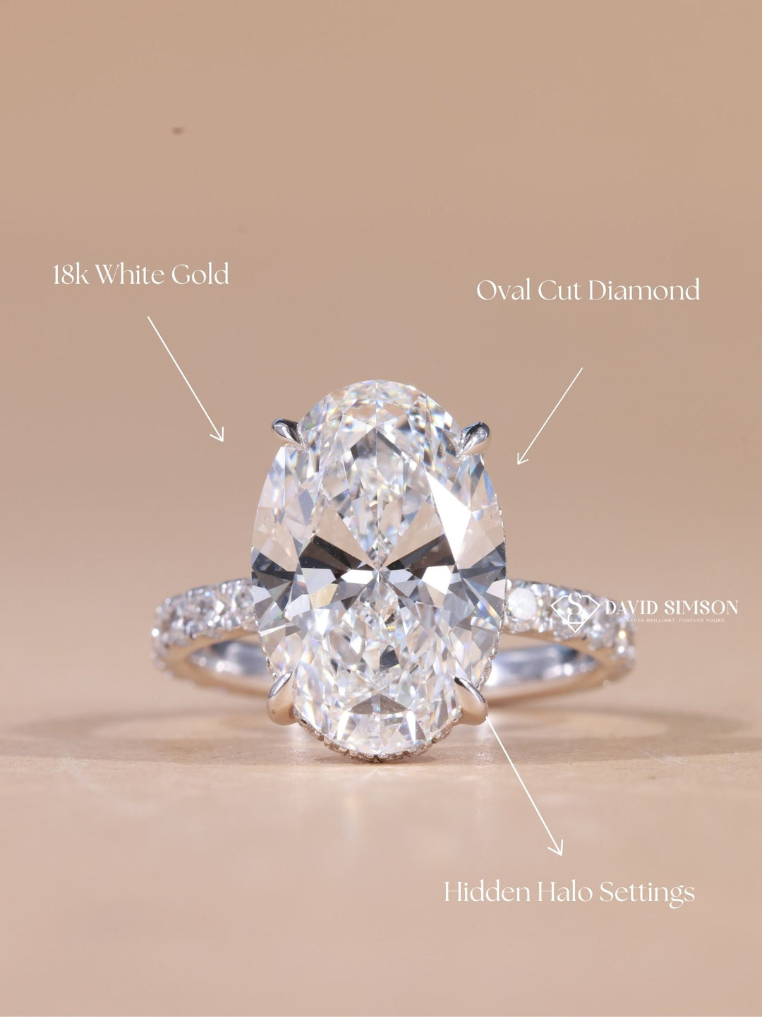 5.0CT-7.0CT Oval Cut Moissanite Diamond Hidden Halo Engagement Ring