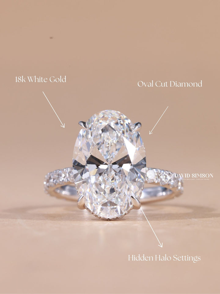 5.0CT-7.0CT Oval Cut Moissanite Diamond Hidden Halo Engagement Ring
