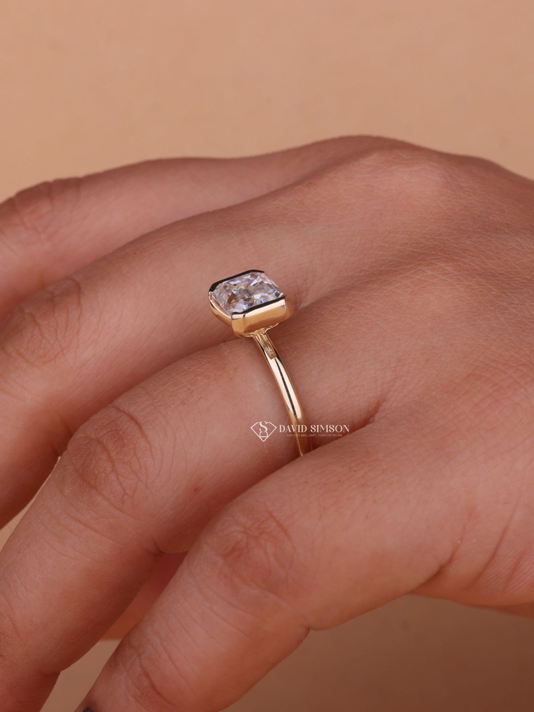 2.0CT-3.0CT East West Emerald Cut Moissanite Diamond Half Bezel Engagement Ring