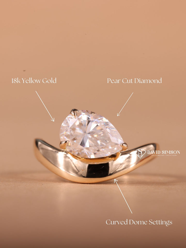 2.0CT-3.0CT Pear Cut Moissanite Diamond Curved Dome Engagement Ring