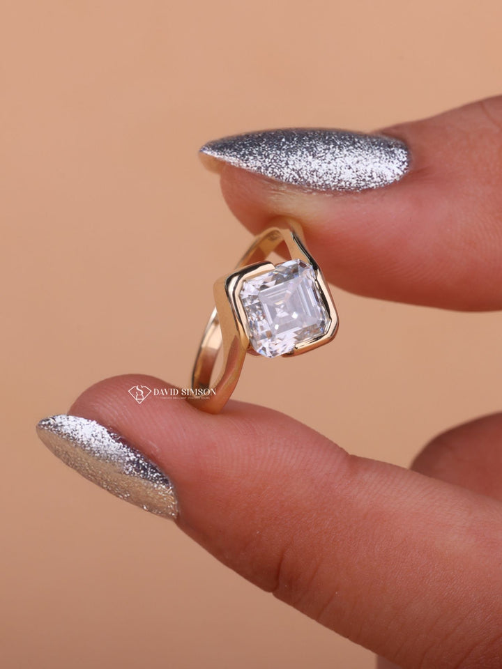 2.50CT-3.50CT Asscher Cut Moissanite Bypass Diamond Engagement Ring