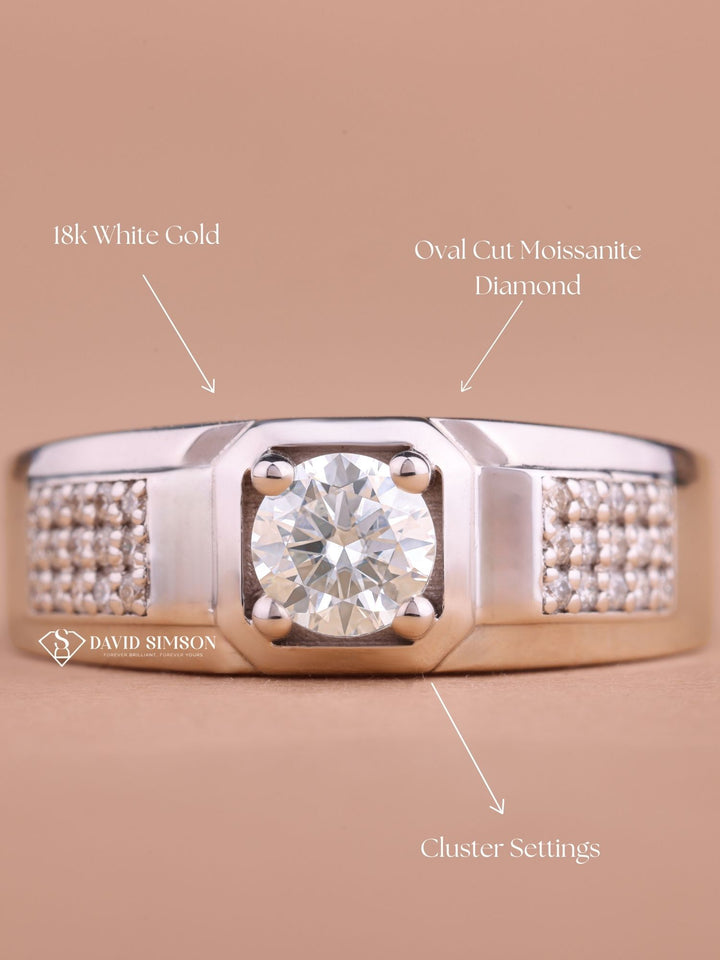 Round Cut Moissanite Diamond Pave Men's Wedding Ring