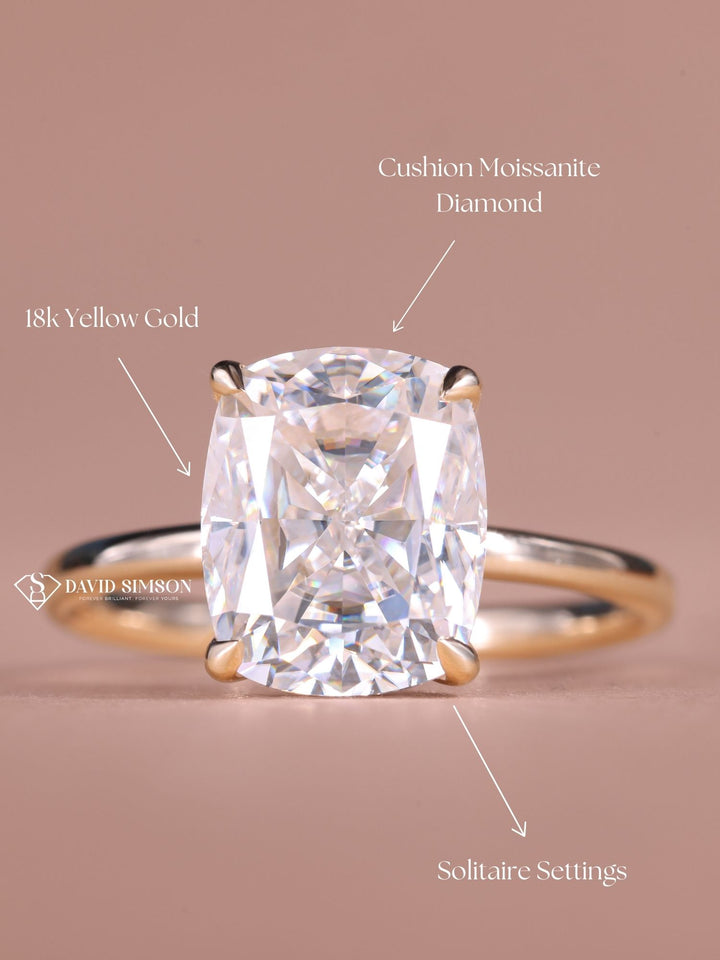 2.0CT-4.0CT Cushion Cut Moissanite Diamond Hidden Halo Engagement Ring