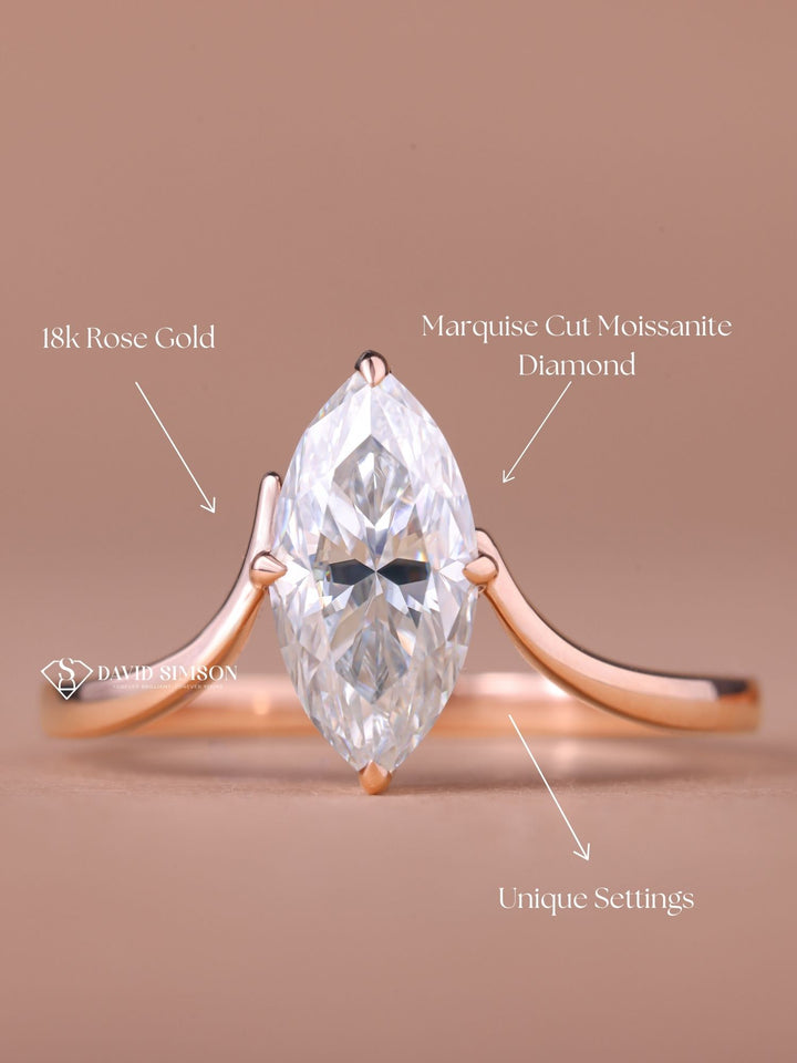 2.0CT-4.0CT Marquise Cut Moissanite Eve Diamond Engagement Ring