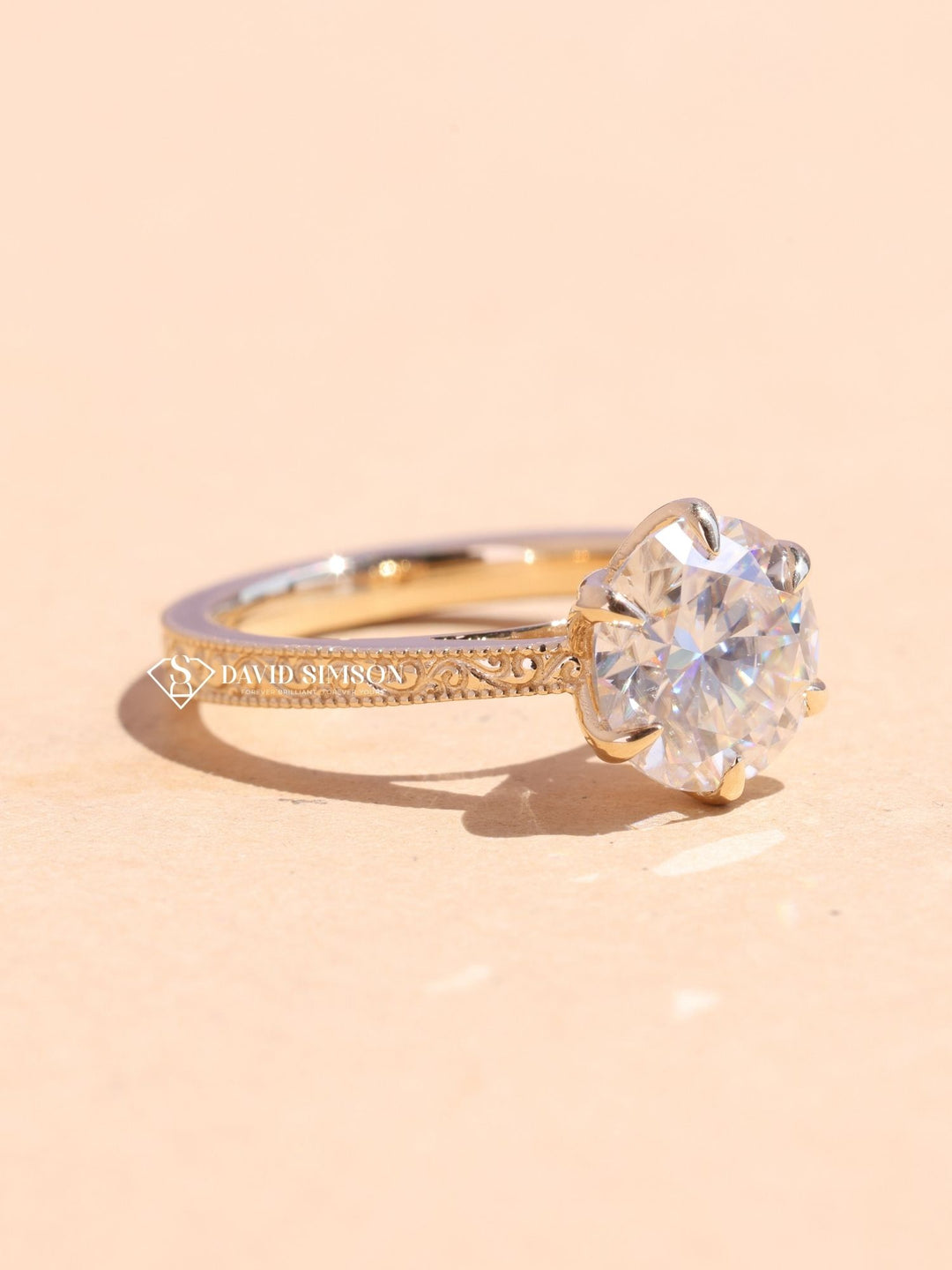 2.0CT-4.0CT Round Cut Vintage Pave Moissanite Engagement Ring