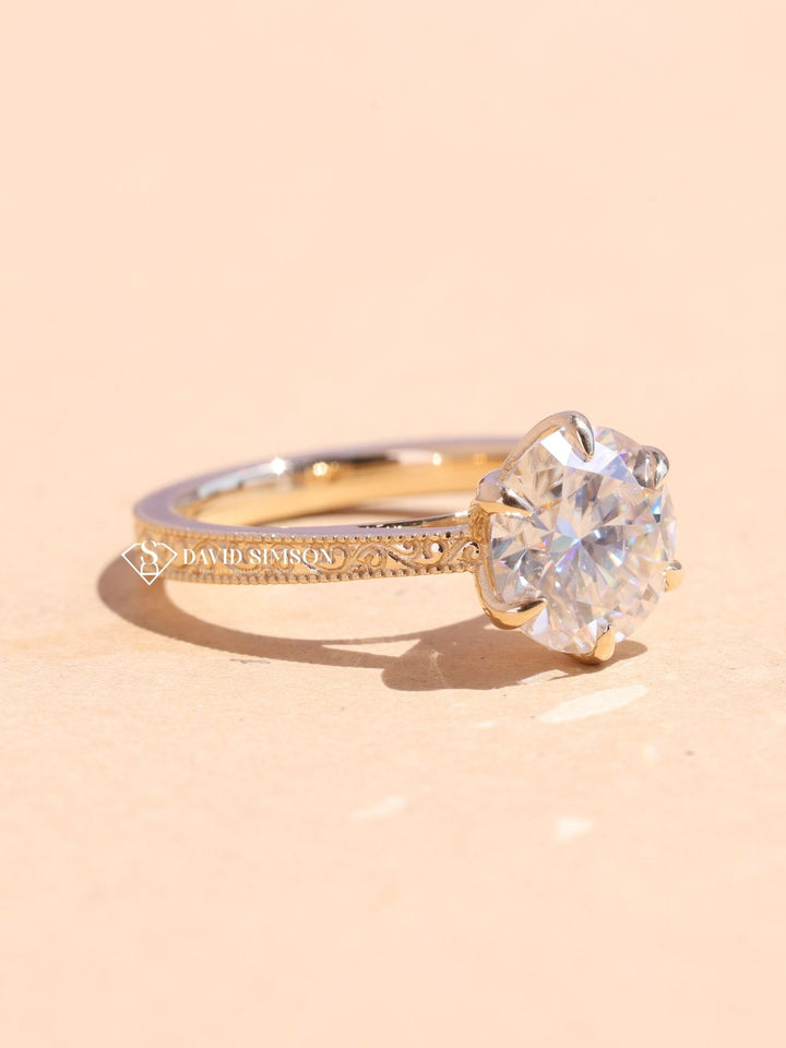 2.0CT-4.0CT Round Cut Vintage Pave Moissanite Engagement Ring