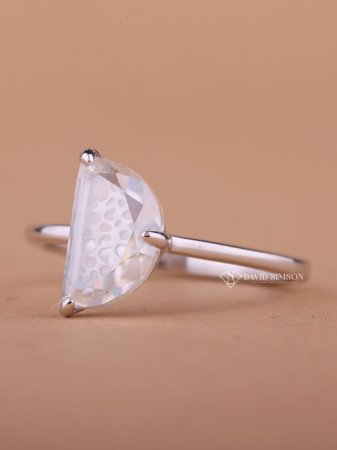 1.0CT-2.0CT Half Moon Cut Moissanite Solitaire Diamond Engagement Ring